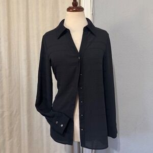 Dana Buchman Black Career Textured Button Up Shirt Long Sleeve Women's Medium